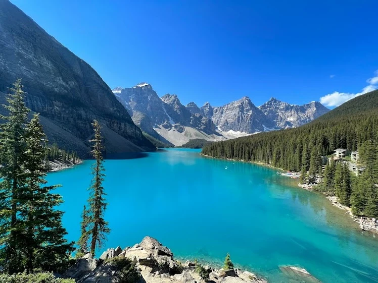 Moraine Lake beneath the rugged peaks of the Canadian Rockies